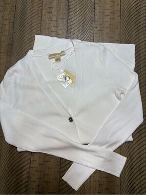 Michael Kors White V-Neck Button-Front Sweater